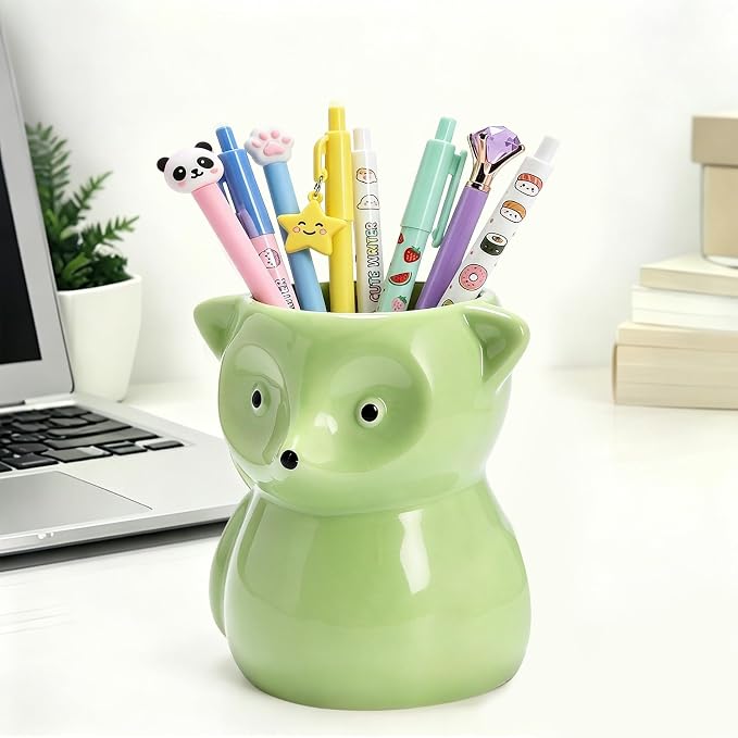 Ceramic Fox Shaped Pen Pencil Holder for Desk Decoration Accessories Fox Decor Makeup Brush Pen Cups Office School Ideal Gifts for Women, Mom or Birthdays