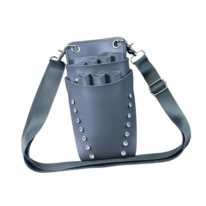 Scissors Pouch Hairdressing Scissors Bag Salon Hairstylist Tool Organizer PU Leather Waist Belt Shear Case Suitable for barbers pet groomers, Gray
