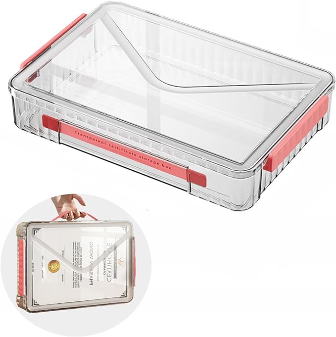 Marte Vanci Plastic Storage Bin with Lid Portable Project Case with Handle Clear Storage Box Transparent File Document Protector Stackable Container for A4 Letter Paper Photo Crafts Scrapbook