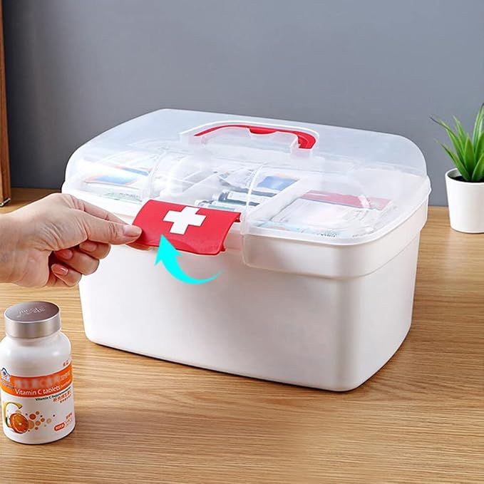 Eforcase Storage Organizer - Medicine Box Plastic First Aid Box Empty - Family Emergency Kit Medication Storage Organizer with Handle Medicine Cabinet Storage Pill Case Durable Organizer Box Bins