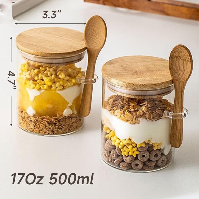 Airtight Food Storage Containers with Bamboo Lids and Spoon for Coffee Beans, Flour, Cookie, Sugar, Tea, Nuts and Spice Bath salt and more(2 Pack)