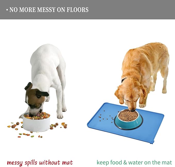 Reopet Waterproof Pet Feeding Mat, Non-Slip Silicone Placemats for Dog Cat Food and Water Bowl, High Raised Edges to Prevent Spills and Protect Floors