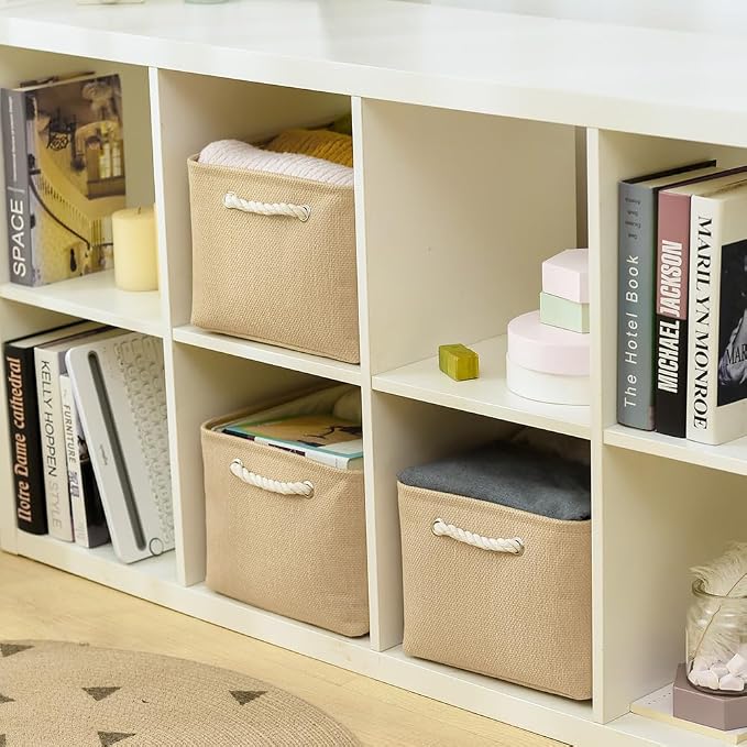 Organization and Storage Bin for Shelves - Large 3 Pack 16x12x8 inch Storage Basket for Organizing, Canves Storage Cubes for Organizer Toy Closet Cloth Gift (Beige)