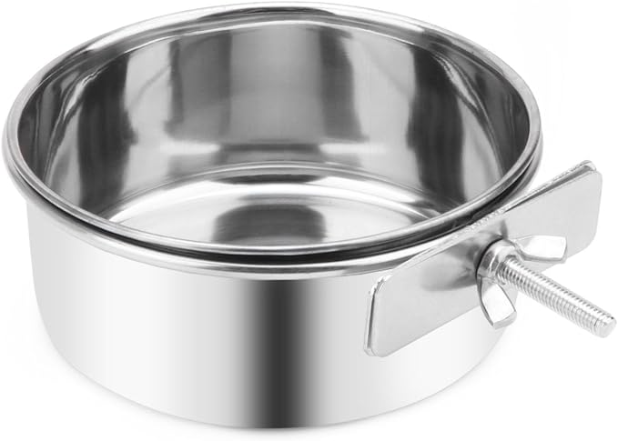 Wontee Pet Food Water Bowl Stainless Steel Feeding Cups Feeder, M | Rust-proof, securely mounted to prevent tipping, removable for easy refilling and cleaning, for dogs/cats/birds/rabbits