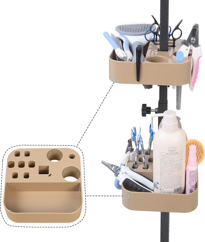 Pet Grooming Organizer for Scissors Brushes and Tools Holder - Portable Dog Grooming Table and Arm Stand Tools(khakiSquare 2PCS)