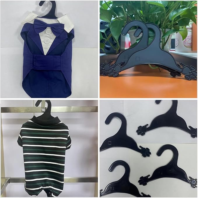 10pcs Plastic Pet Clothes Hanger for Dog Clothing and Cat Dress, Anti-Skid Design to Keep Pet Garments Clean and Neatly Organized, Black Dog Coat Hanger Rack for Small Drying
