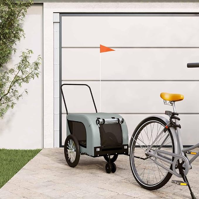 Pet Bike Trailer for Small Dogs, Foldable Bicycle Cargo Trailer with Mesh Windows and Reflectors, Sturdy Iron Frame Oxford Fabric Carrier, 49.2 x 24.8 x 26.0 in