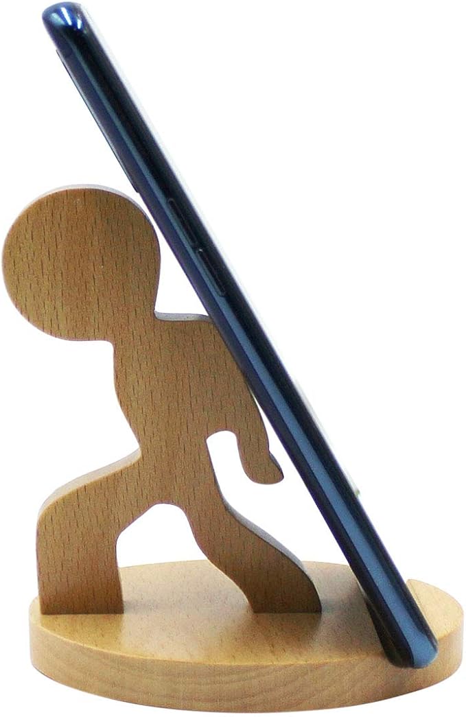 Cute Boy Cell Phone Holder Stand Wooden Smartphone Desk Holder for Mobile Phones Animal Phone Stand Desk Ornament