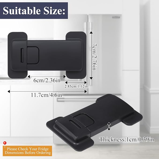 French Fridge Locks for Kids, 1 Pack Baby Safety Refrigerator Lock, Pet/Child Proof Freezer Latch, Cabinet Cupboard Lock with 3M Adhesive, Tool-Free, Drill-Free Install (Matte Black)