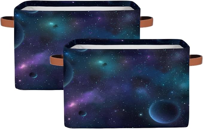 Nebula Galaxy Planet Storage Basket Cloth Storage Cube Basket Bins | Collapsible Cloth with Handles Rectangular Toys Nursery Bedroom Home Office