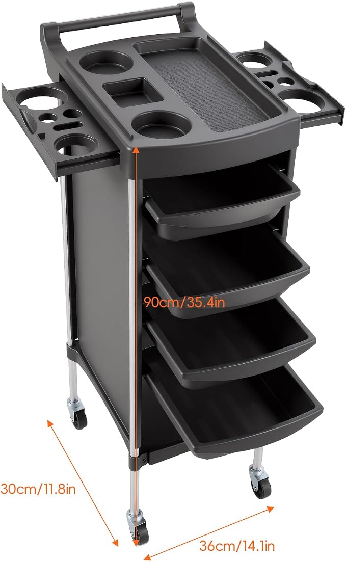 Salon Cart with Wheels, 6-Layer Hair Stylist Cart with 4 Removable Tool Tray,Portable Salon Station Rolling Storage Trolley for Barbering,Hairdressing Beauty SPA Tattoo Service