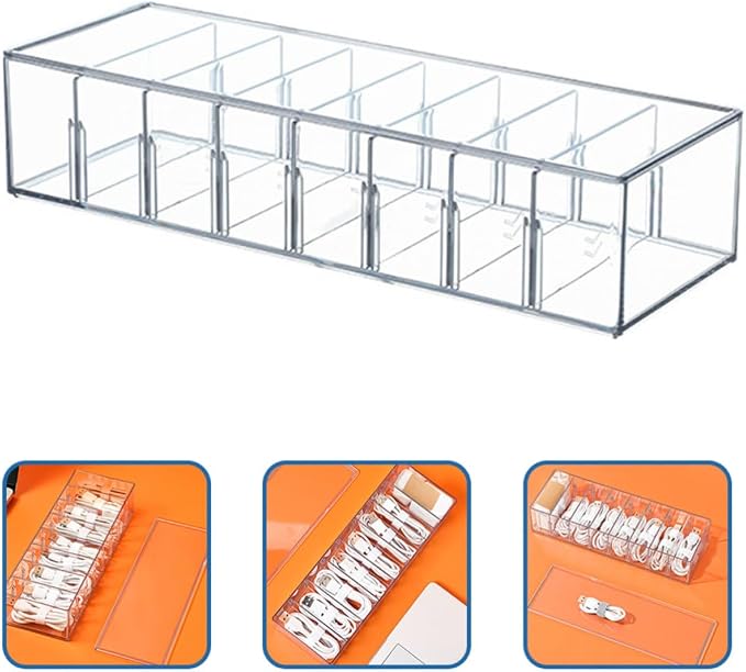 Cable Management Box with Lid and 8 Slots, Pet Material Charger Organizer for Cable Storage and Cord Management, for Home and Office Electronics Accessories