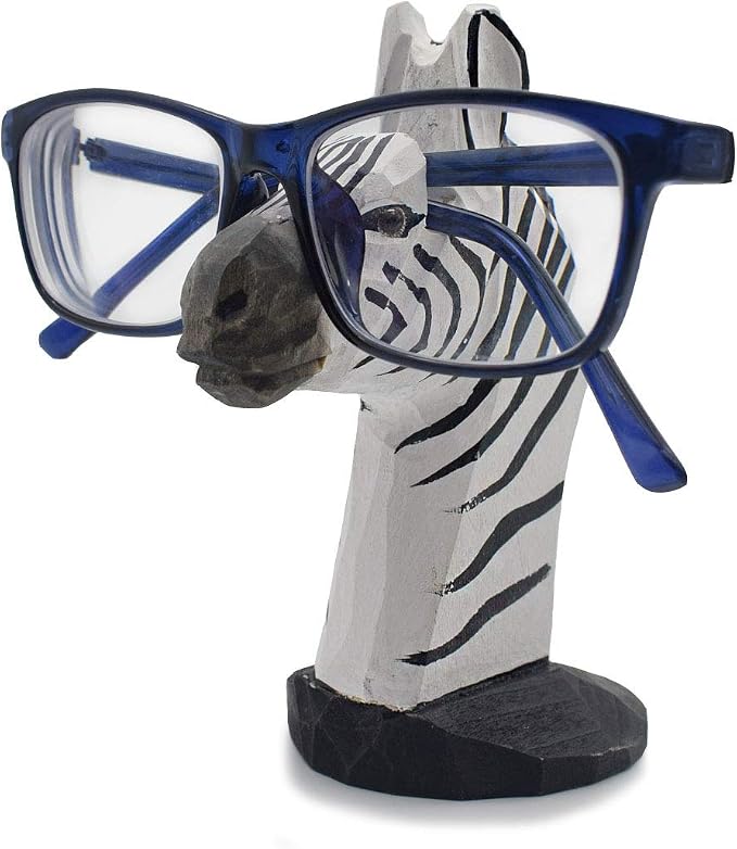 Handmade Wood Carving Eyeglasses Spectacle Holder Stand Sunglasses Display Rack Home Office Desk Décor Gift (Zebra)