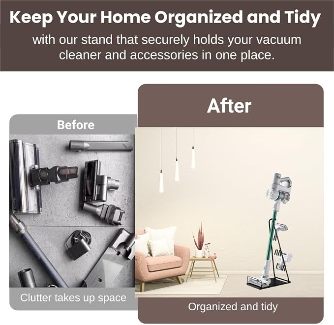 Vacuum Stand No-Drill Storage for Most Stick Vacuum Home Cleaning | metal storage frame, tool holder use, and broad stick-vac fit for clearer buying for daily cleaning,Wallless hole drilling