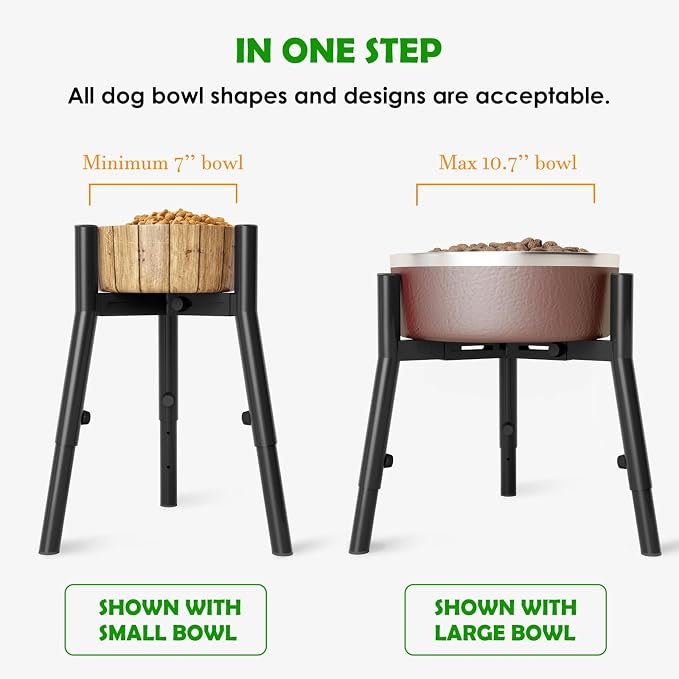 SHAINFUN Raised Dog Bowl Stand for Medium/Large/XL Breeds, Metal Tall Food Stand, Adjustable Wide 7-10.7" Heights 9.8-13.4",Strong Round Tubes Elevated Feeder(Bowl Not Included)