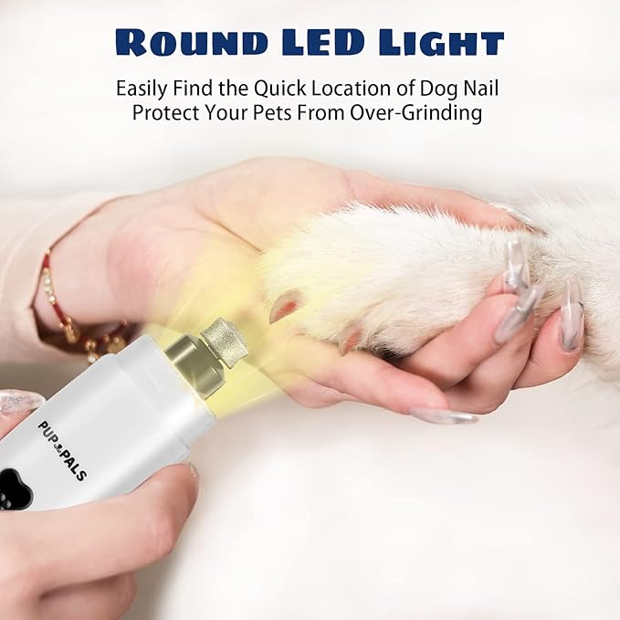 Upgrade Dog Nail Grinder with 5 LED Shadow Free Light, Dog Nail Trimmer Protect Pet Paws from Over Grinding with 2 Speed Super Power Motor, with one aditional Concave-Shaped Replacement Head