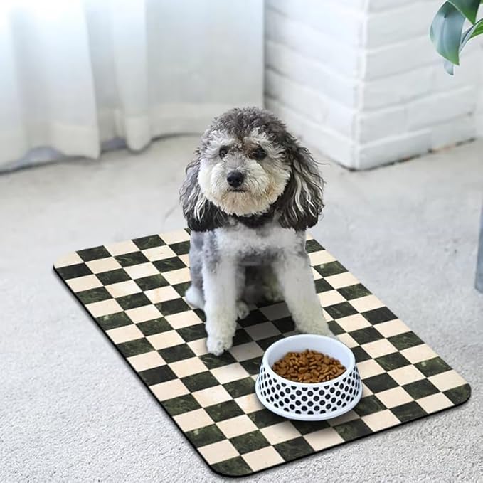 Dog Food Mats for Floors Waterproof, Pet Water Bowl Mats Pet Feeding Absorbent Placemats Plaid 24 * 32 inch