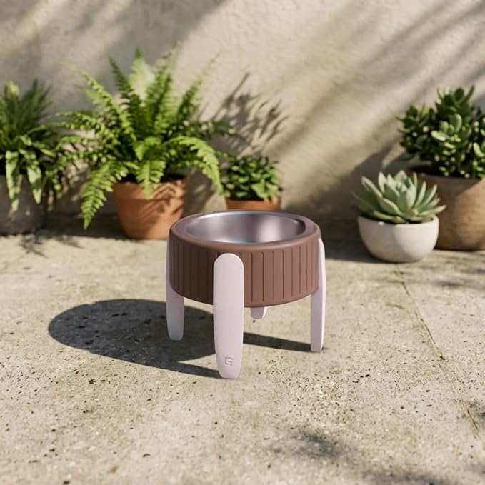 Pet Station Elevated Dog Bowl Stand for 6.8 in. Bowls - 3D Printed Dog Feeder - Adjustable Height Legs and Magnetic Fridge Mount Feeding Station - Made in USA (Brown, Bowl + Large Legs)