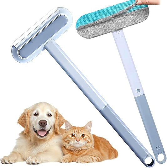 Pet Hair Remover – 4-in-1 Reusable Dog & Cat Hair Removal Tool, Extra Long Handle (23.4"), 2-Pack (Value Set), No-Bend Lint Brush for Furniture, Couch, Carpet, Car Seats & Window Screens