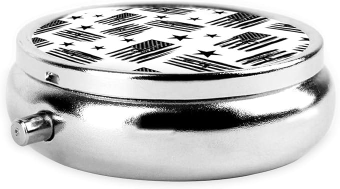Pocket Pill Box, Waterproof Round Dispenser, Portable Mini Case for Supplements, Daily Use Organizer for Active Lifestyles, American Hunting Flag