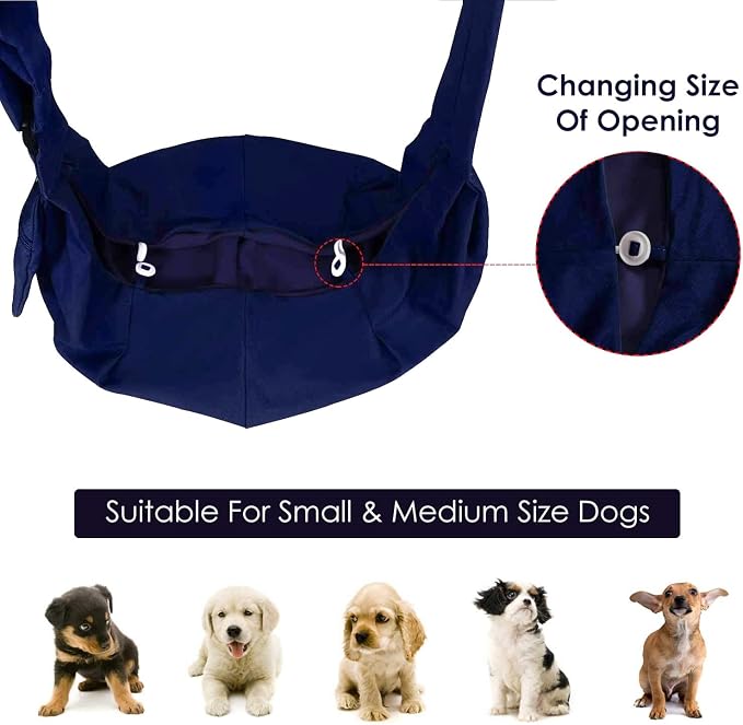 Lukovee Pet Sling, Puppy Small Pet Cat Carrier with Safety Hook | Hands-Free,Padded Strap, Breathable, Adjustable, Storage Pocket, Tote Bag Shoulder Bag with Front Pocket (DBL, M)
