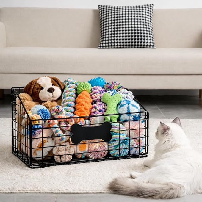 Dog Toy Bin-Dog Toy Basket-Metal Storage Box-Chew-Proof Dog Food Toy Storage Container-Toy Box For Living Room Area-Dog Storage Organizer-For Puppy Leash,Accessories, Blanket Food Storage Container.