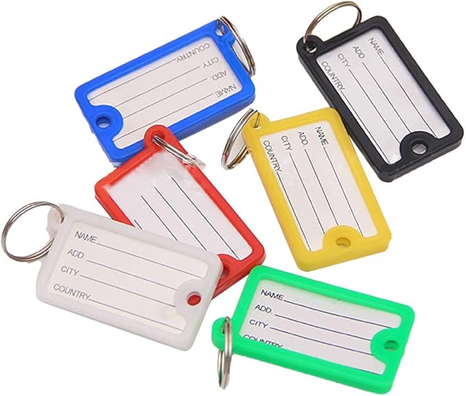 72PCS Plastic Key Tags, Colorful PP Key Labels with Circle and Label Window, Easy Recording Name Key Chain Key Identifiers for Pet Bag Clothes