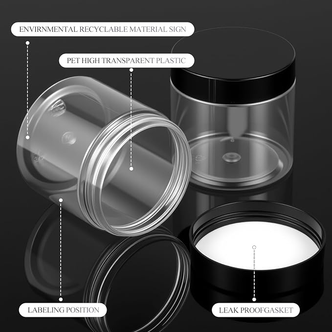 Patelai 60 Pcs Plastic Containers with Lids, Round Leakproof Cosmetic Containers, Multipurpose Storage Jars for Makeup, Lotion, Ointment, Rhinestone Samples, Dry Food and Toiletries(Black,2 oz)