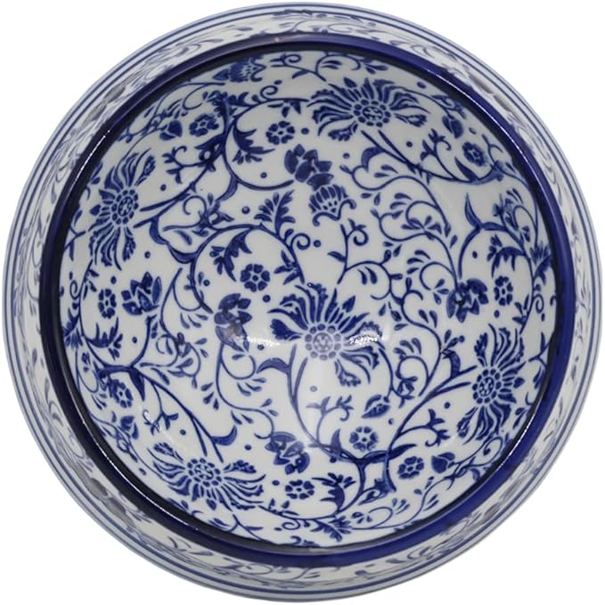 Aimusego Ceramic Dog Bowl 6.7" for Small Dogs and Cats Porcelain Chinoiserie Food and Water Bowls Dish for Pet, Pet Feeder Bowl, Microwave & Dishwasher Safe, Blue & White Floral