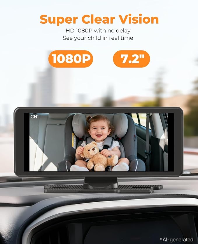 LUCKVIEW BM5PRO Dual Baby Car Camera, 7.2" 1080P Split Monitor