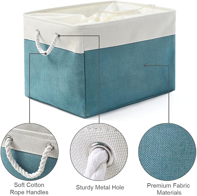 Storage Bin for Shelves - Extra Jumbo 3 Pack 20.5L×15.7W×13.8H Storage Basket for Organizing, Fabrin Storage cubes with Drawstring Cover for Living Room Bedroom Decor Closet（White & Green