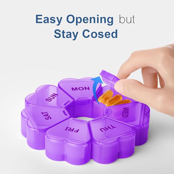 Large Weekly Pill Organizer, Pill Box 7 Day, KAPENS Daily Vitamin Case Large Capacity Compartments, Pill Containers for Fish Oil Medicine Supplements, Purple