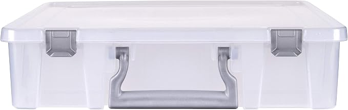 AB Designs 6823ABD Super Satchel with Removable Dividers, Stackable Home Storage Organization Container, Clear with Sliver Latches and Handle