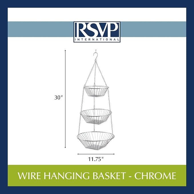 RSVP 30-by-12-Inch 3-Tier Wire Hanging Basket, Chrome