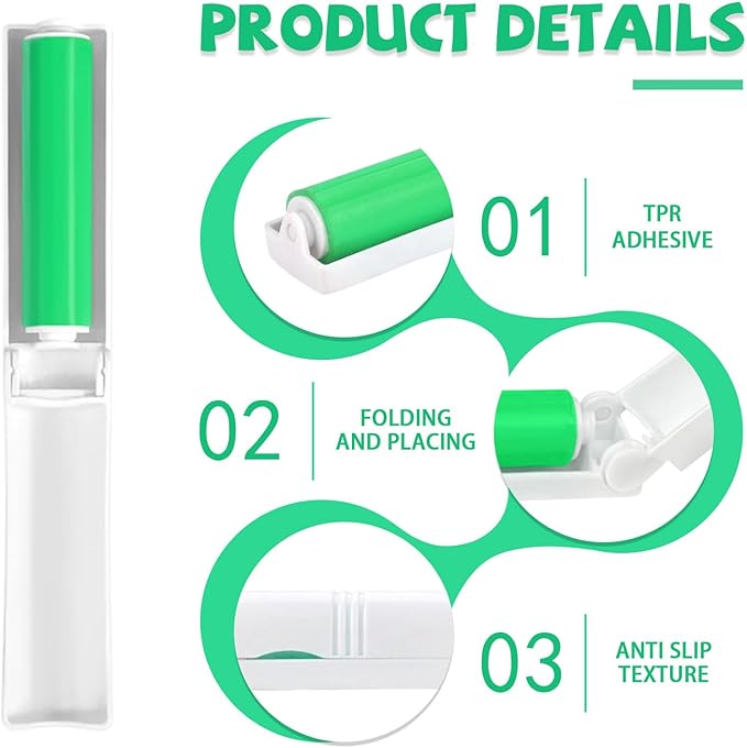 3 Pack Small Washable Reusable Lint Roller, Travel Size Gel Sticky Lint Roller, Portable Foldable Stick It Pet Hair Remover Cleaner for Clothes Furniture Household (3 Colors)