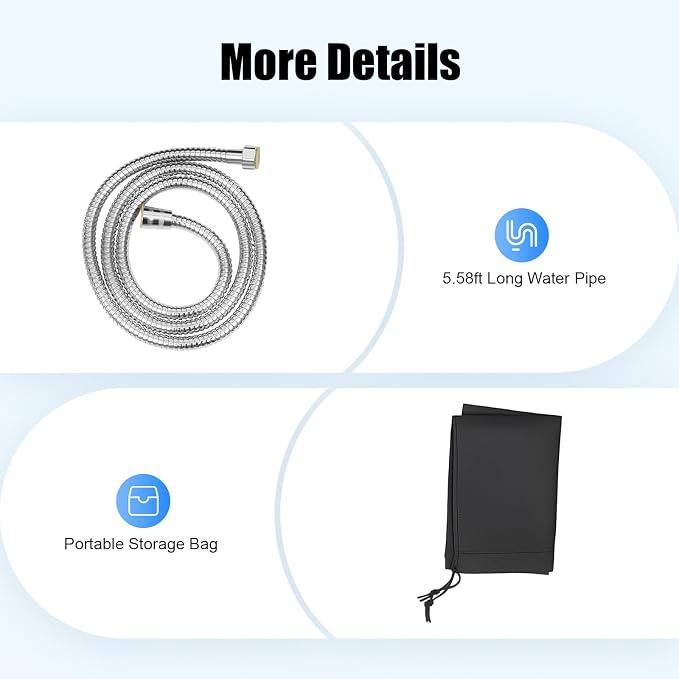 Pressurized Water Tank for Camping, Roof Rack Mount Road Shower with Water Hose & Storage Bag, Portable Off Road Shower Water Storage Tank for Hiking, Car wash, Pet Cleaning