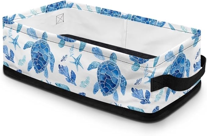 Sea Turtle Toilet Paper Basket,Bathroom Basket Decorative Shelf Bin Organizer for Toilet Tank Topper Countertop Shelves, Decor for Bedroom Living Room