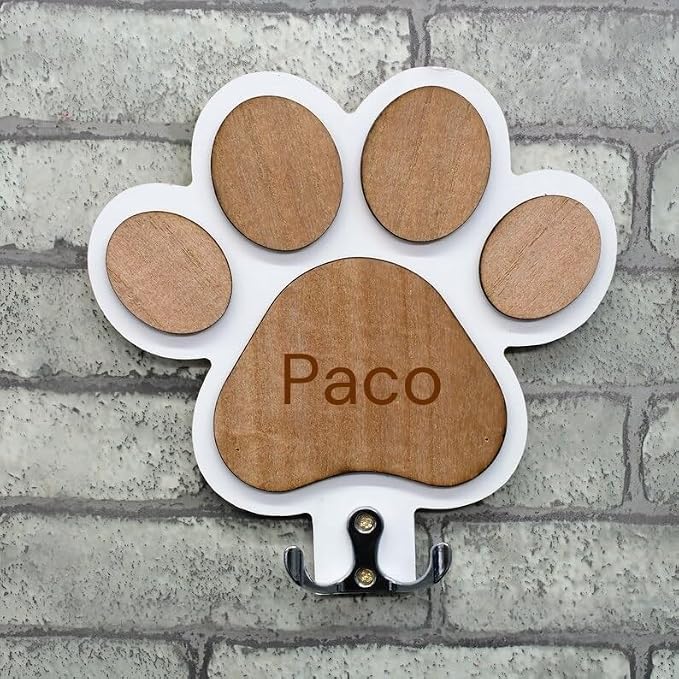 Custom Engraved Pet Name Lead Holder, Hooks Paw Print Wooden Hook, Personalized Pet Leash and Collar Holder, Stylish Wall Mounted Organizer for Dog Enthusiasts(Black)