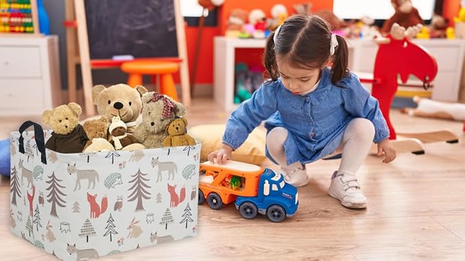 Essme Rectangular Kids Basket,Animal Storage Basket with Handles for Room Decor, Ocean Storage Bin（Grey animal）