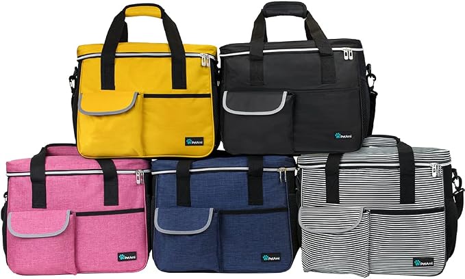 PetAmi Dog Travel Bag Organizer, Pet Supplies Diaper Tote, Yellow Medium | Pet Travel Kit with 2 Food Containers & 2 Collapsible Dog Bowls, Luggage Sleeve, Weekend Getaway Road Trip Camping Essentials