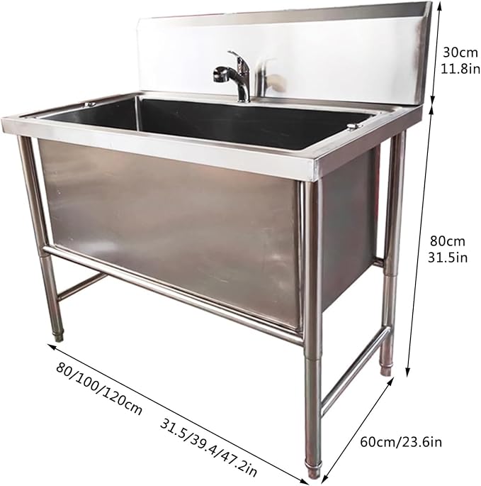 Pet Washing Station Sink Shower,Dog Bathtub for Home,Stainless Steel Professional Grooming Bath Tub.Silver-120cm/47.2in