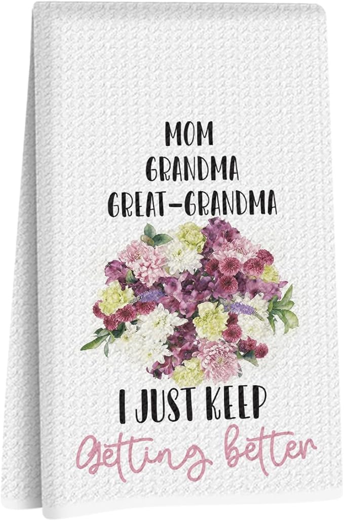 Great Grandma Kitchen Towels 24x14 Inch, Great Grandma Gifts Reusable Dish Towels for Kitchen Bathroom Decor, Waffle Weave Absorbent Hand Cloth Tea Towel, Grandmas Gifts from Grandson Granddaughter