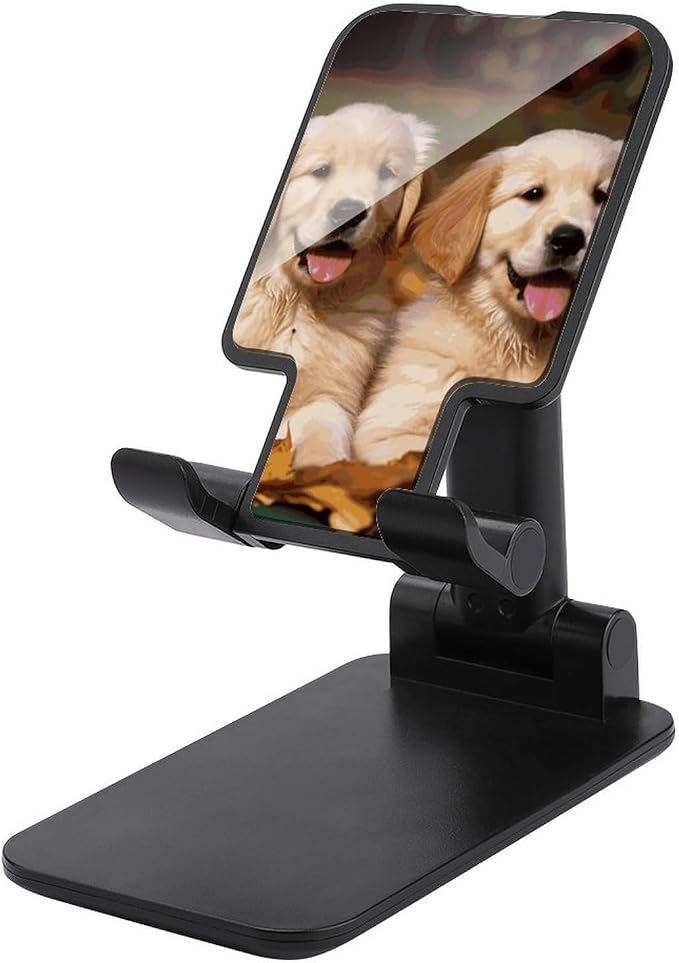 Golden Retriever Dogs Puppies Pets Foldable Phone Stand Desk Taller Stand | Adjustable Angle Height Cell Phone Holder Rotating Cell Phone Stand Portable Tablet Stand for Smartphone Tablet