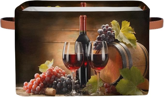 Pardick Storage Baskets Bin, Red Wine Collapsible Canvas Fabric Storage Bin Decorative Baskets Toy Organizer Rectangle Storage Boxes with handles for Home Shelves Nursery,Q-2