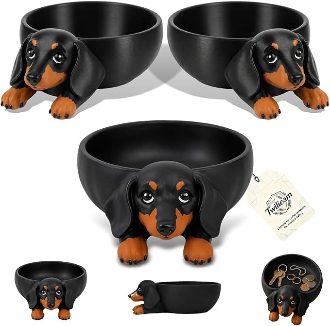 Dachshund Catch All Tray 3D Printed Decorative Dog Shaped Desk Organizer | Cute Wiener Storage Bowl Keys Jewelry Coins Trinket Candy Dish Home Decor Gift Pet Lover Entryway Nightstand(3PCS)