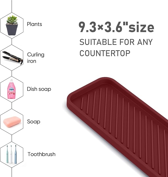 Silicone Sponge Holder, Kitchen Sink Organizer Tray（Mahogany）
