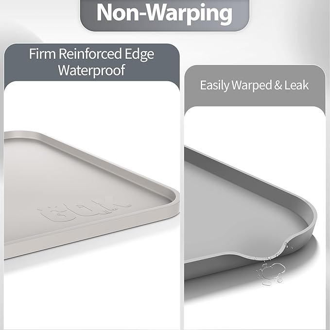 Silicone Dog Food Mat, Waterproof Anti-Slip Pet Feeding Mat with Warped Resistant Raised Edge,Spill-Proof Lip Floor Protection,Dishwasher-Safe Pet Placemat for Dogs & Cats(M 20" x 14" Beige Gray)