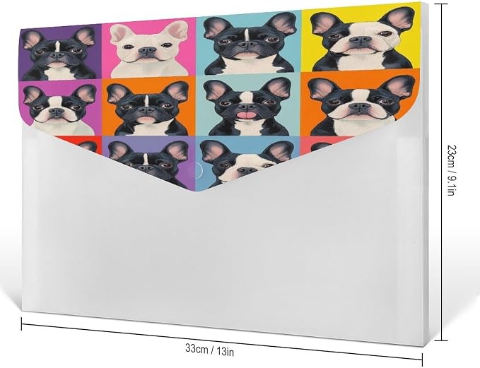 Folders with 6 Pocket Compartments, File Folder Easy to Carry, Waterproof French Bulldog Pet Accordion File Organizer