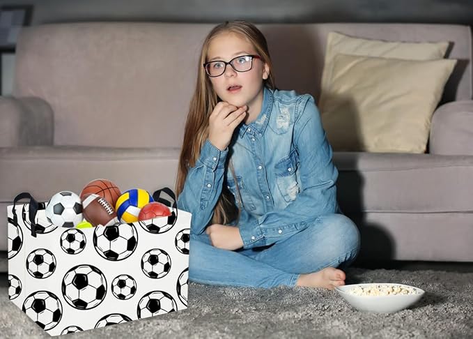 Essme Rectangular Soccer Basket Kids Storage Box,Boys Storage Bins Organizer with Handles for Room Decor, Kids Basket,Shelf Basket.(Soccers)