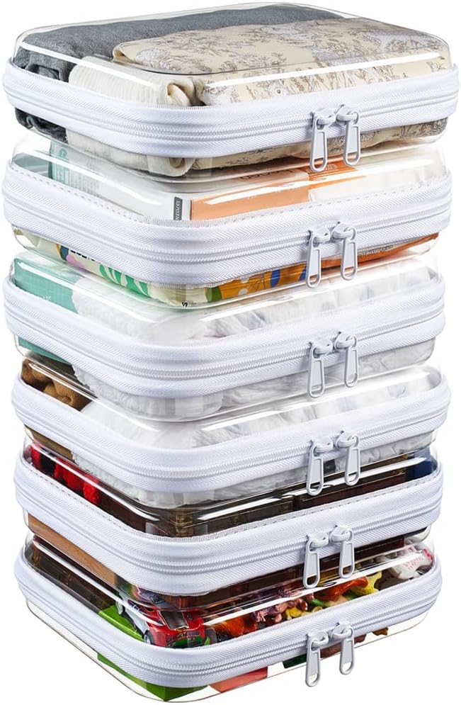 6-Pack Medium Clear Hard Shell Zipper Pouches, Clear Zipper Bags, Hard Case Pouches for Purse & Diaper Bag Organizer, and Travel Essentials (6M)
